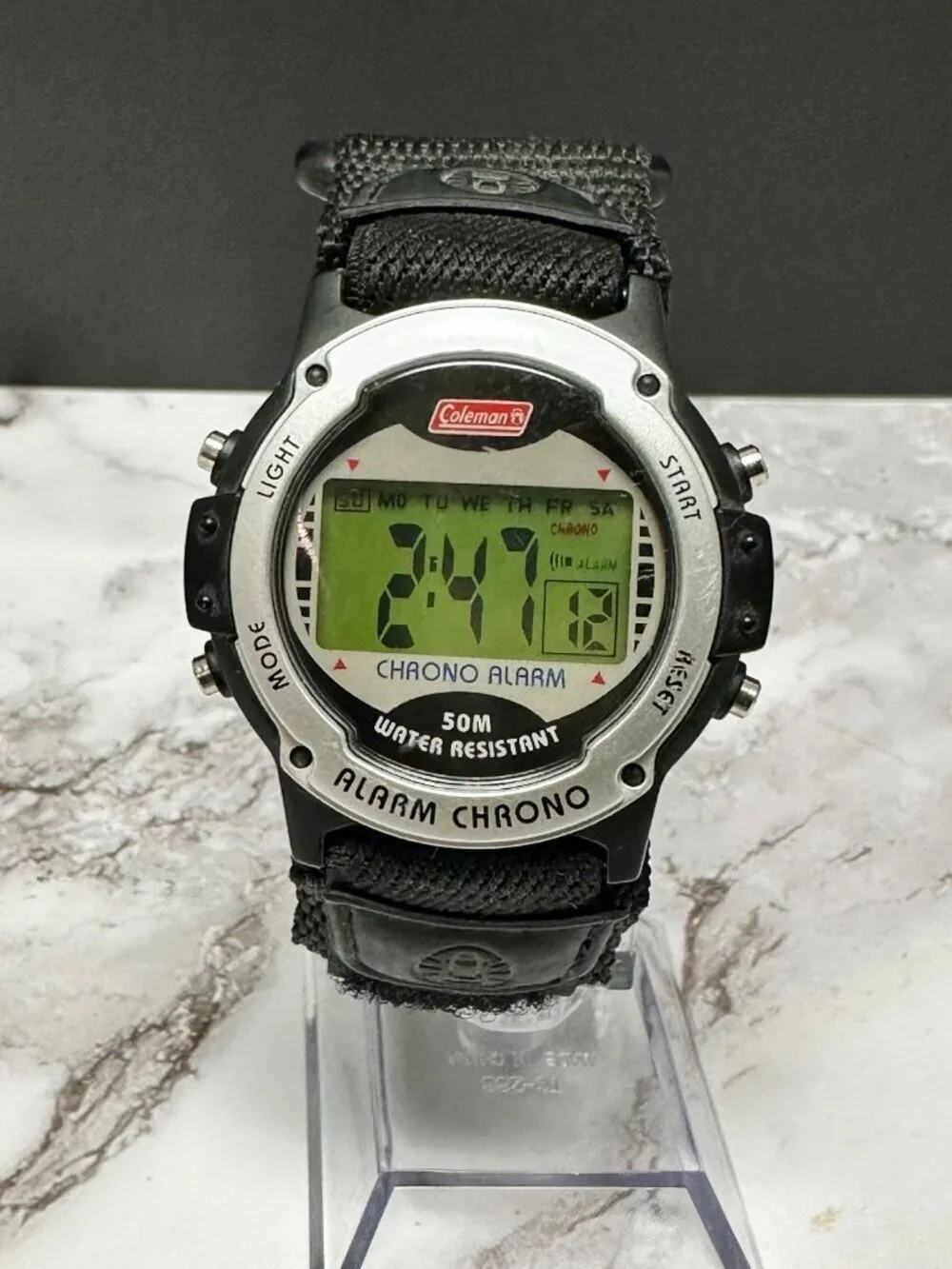 Coleman Digital Watch Mens 41mm Round Dial Black Nylon Strap New Battery